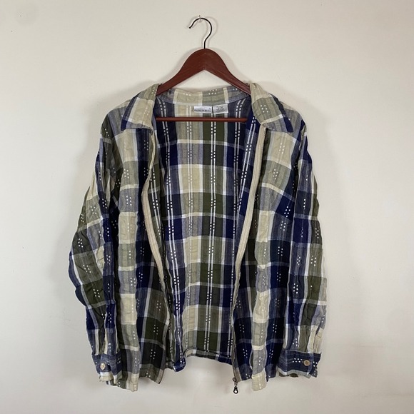 Fashion Bug Womens Shirt Jacket Blue and Green Plaid Checkered Full Zip - Picture 4 of 6